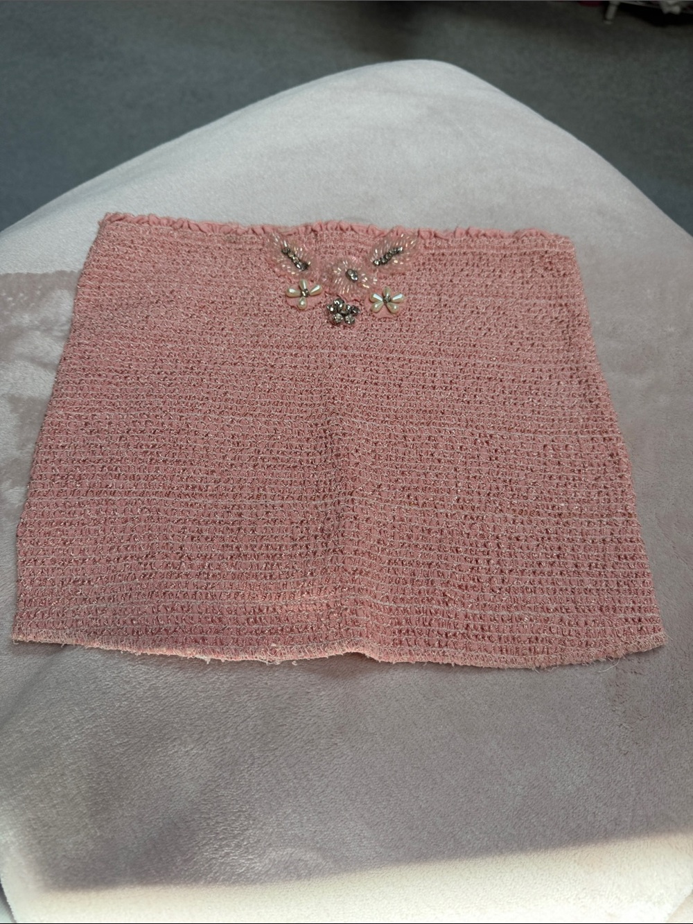 Free People Embellished Peachy Crop Top Sz L 10”Length Chest 11” stretches 19”